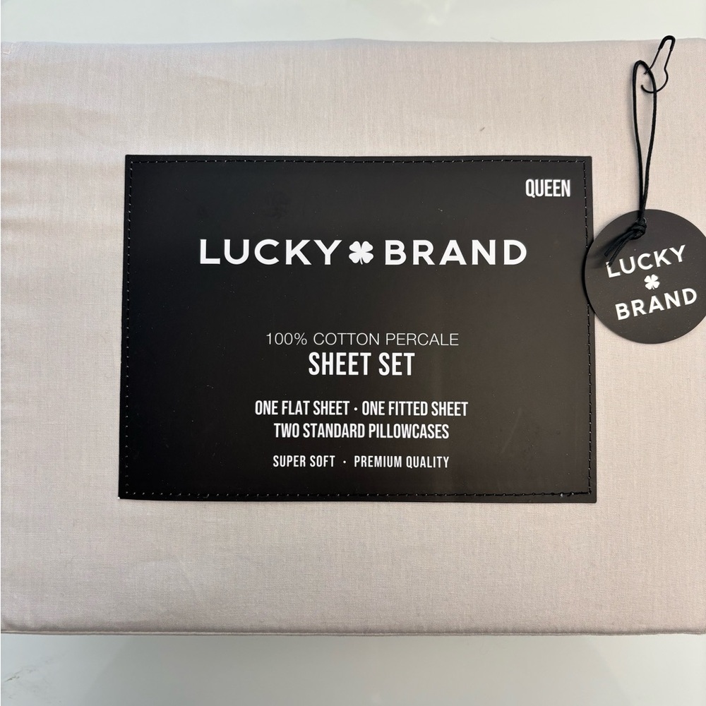 Lucky Brand Cotton Percale Queen Sheet Set in Light Gray